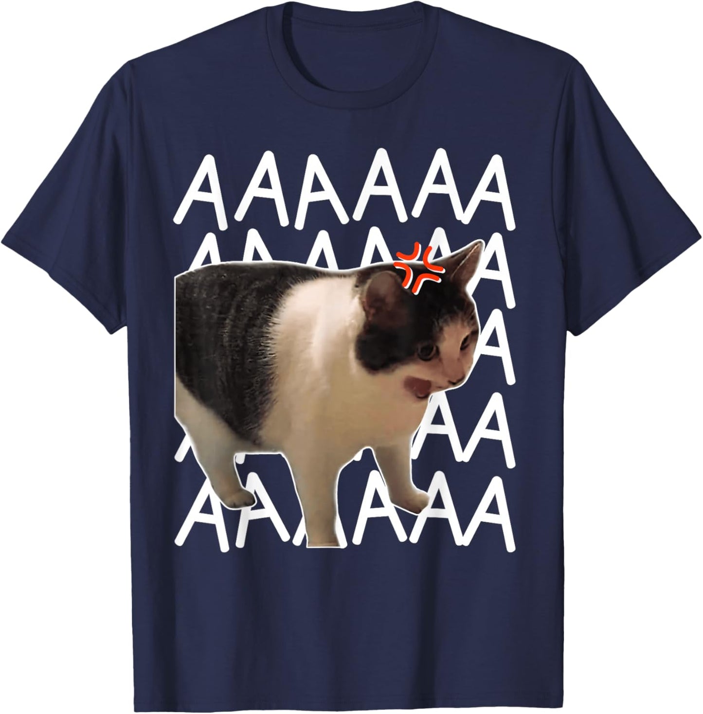 Screaming Cat Meme Funny Cat T-Shirt - T-Shirt | Navy