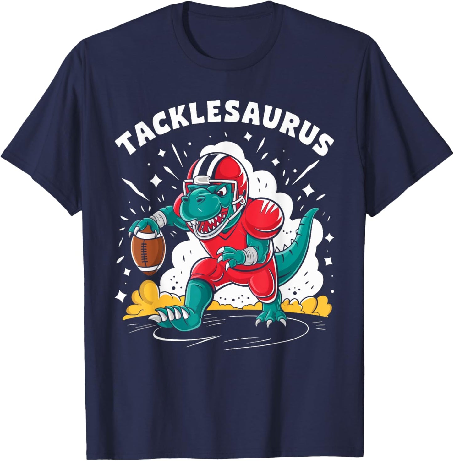 Tacklesaurus Dinosaur Playing Football Funny Football Kids T-Shirt - T-Shirt | Navy