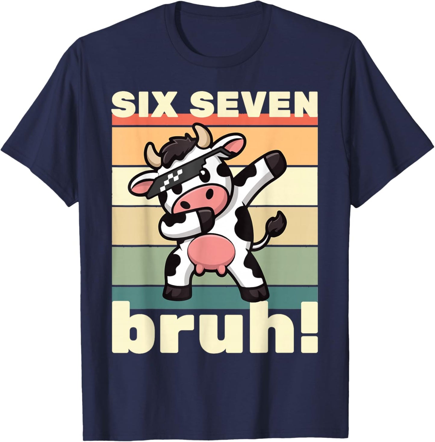 67 Meme Funny Six Seven Bruh Kids Boys Girls Dabbing Cow T-Shirt - T-Shirt | Navy