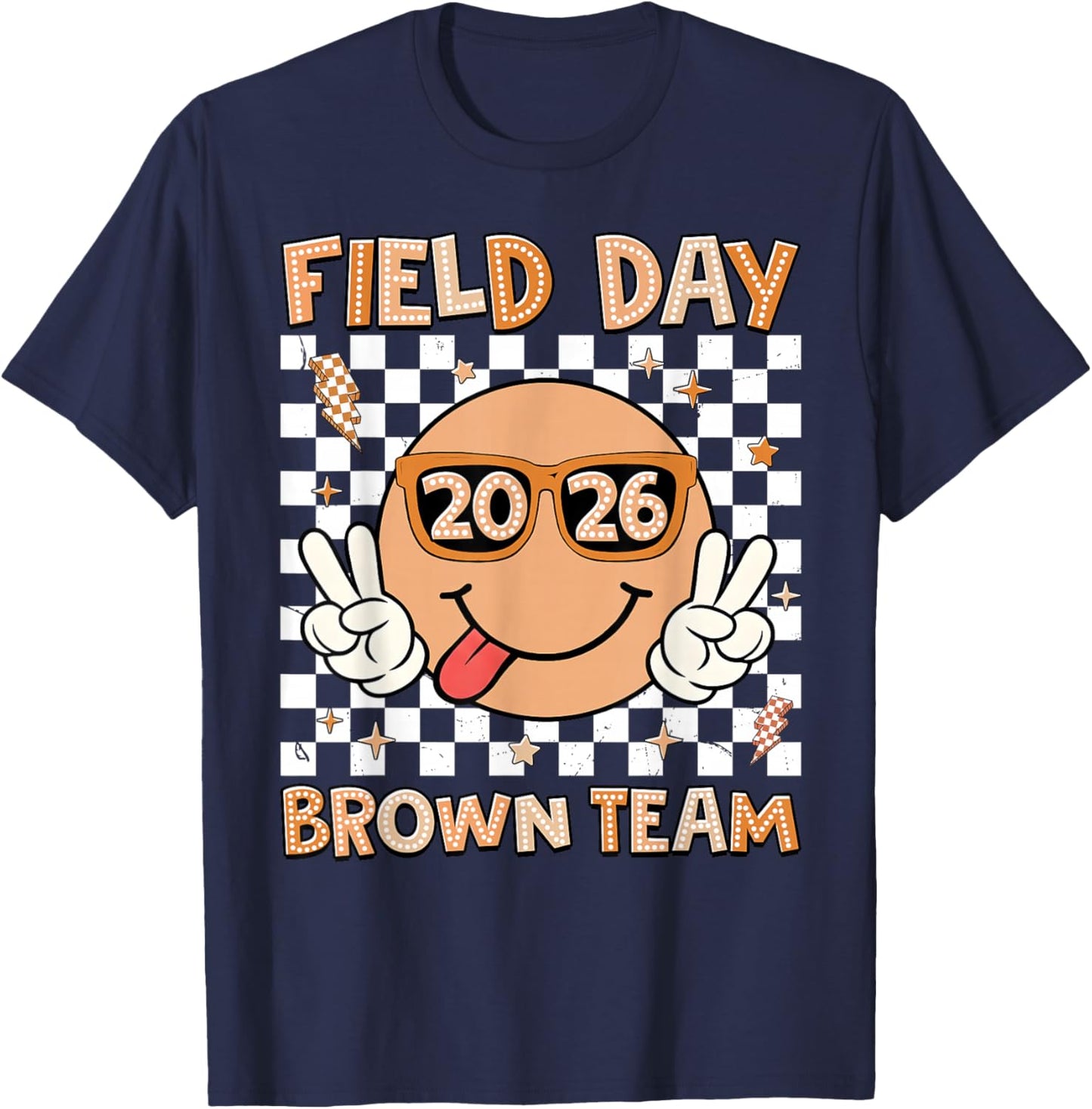 Field Day 2026 Brown Team Smile Face Sunglasses Teacher Kid T-Shirt - T-Shirt | Navy