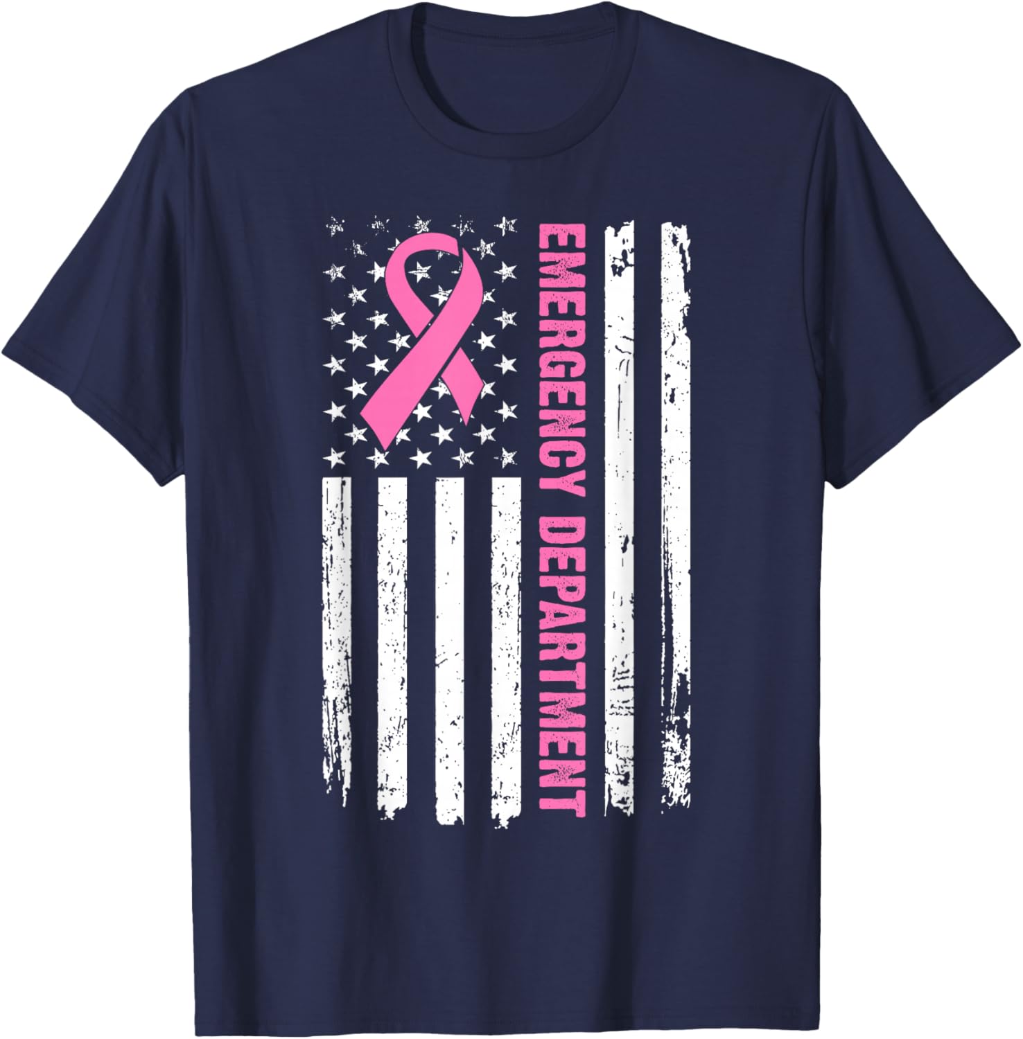 Emergency Department Breast Cancer Awareness Nursing Nurse T-Shirt - T-Shirt | Navy
