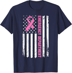 Emergency Department Breast Cancer Awareness Nursing Nurse T-Shirt - T-Shirt | Navy