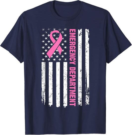 Emergency Department Breast Cancer Awareness Nursing Nurse T-Shirt - T-Shirt | Navy
