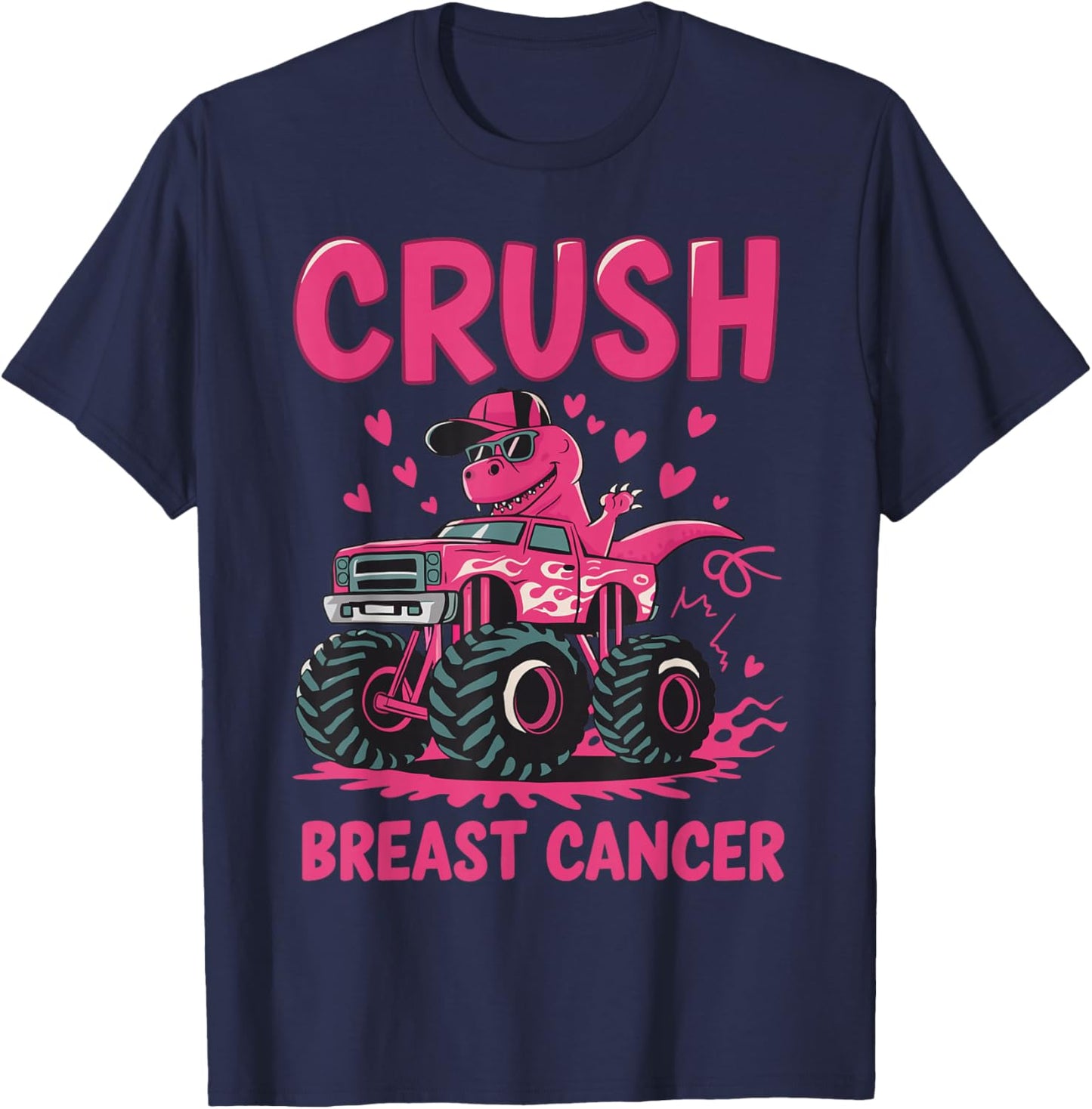 Crush Breast Cancer Awareness Monster Truck Pink Toddler Boy T-Shirt - T-Shirt | Navy