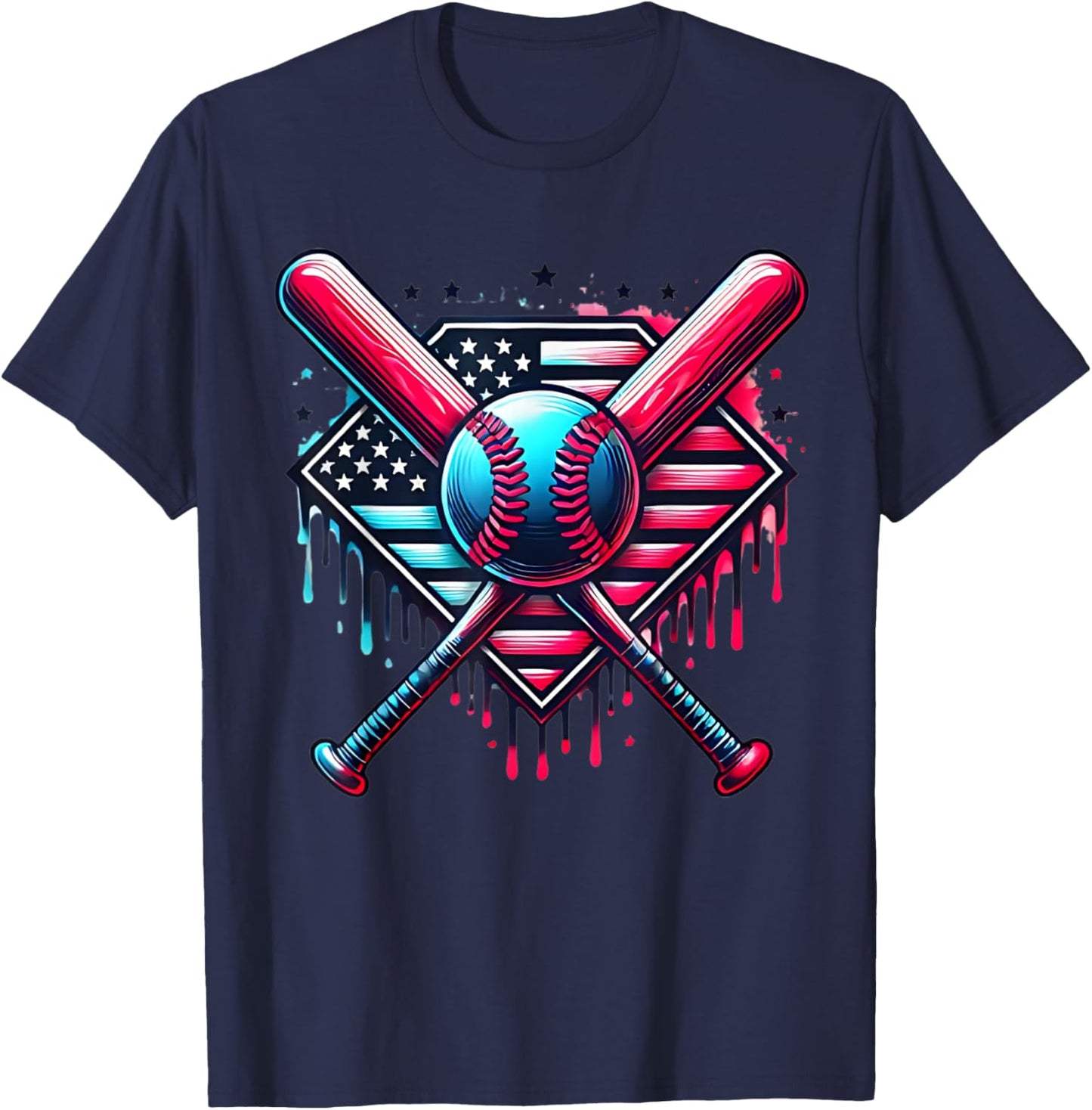 Baseball Drip For Boys American Flag USA Patriotic Graphic T-Shirt - T-Shirt | Navy