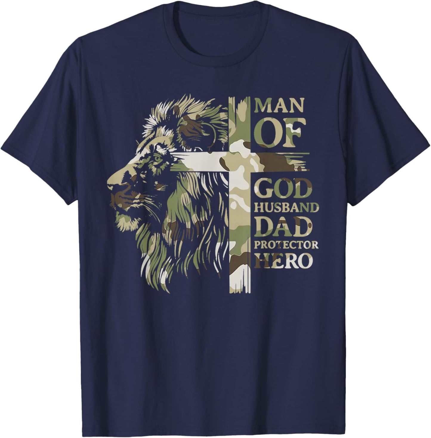 Retro Man of God Husband Daddy Protector Hero Redleg Camo T-Shirt - T-Shirt | Navy