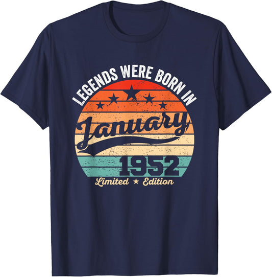 Vintage 74th Birthday Legends were Born in January 1952 T-Shirt - T-Shirt | Navy