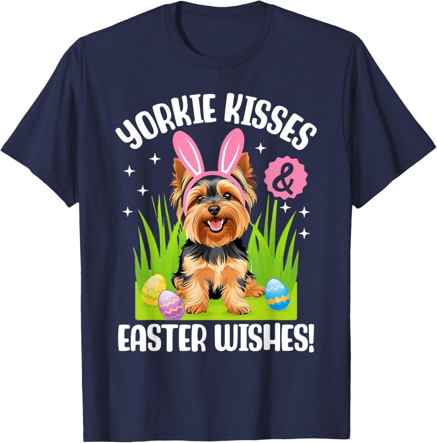 Easter Yorkie Bunny Doodle Kisses Cute Dog Lover Women Kids T-Shirt - T-Shirt | Navy