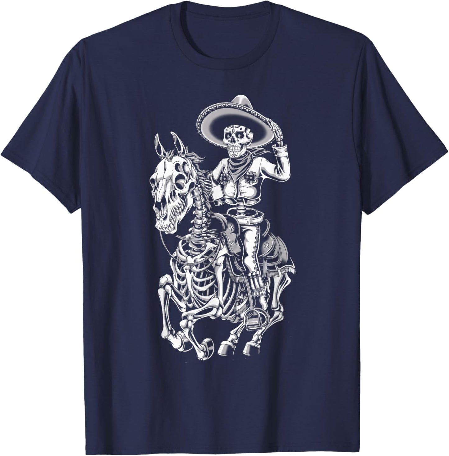 Mexico Vintage Skeleton Tequila Dia De Los Muertos Mexican T-Shirt - T-Shirt | Navy