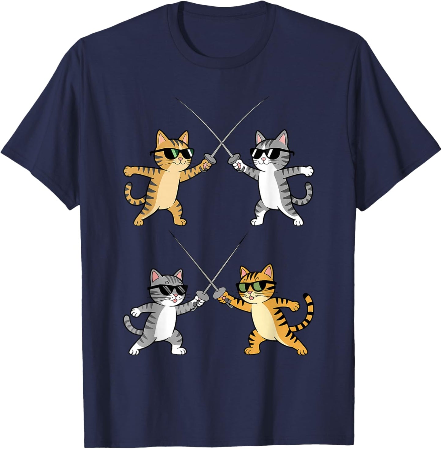 Fencer Cat with Epee Fencing T-Shirt - T-Shirt | Navy
