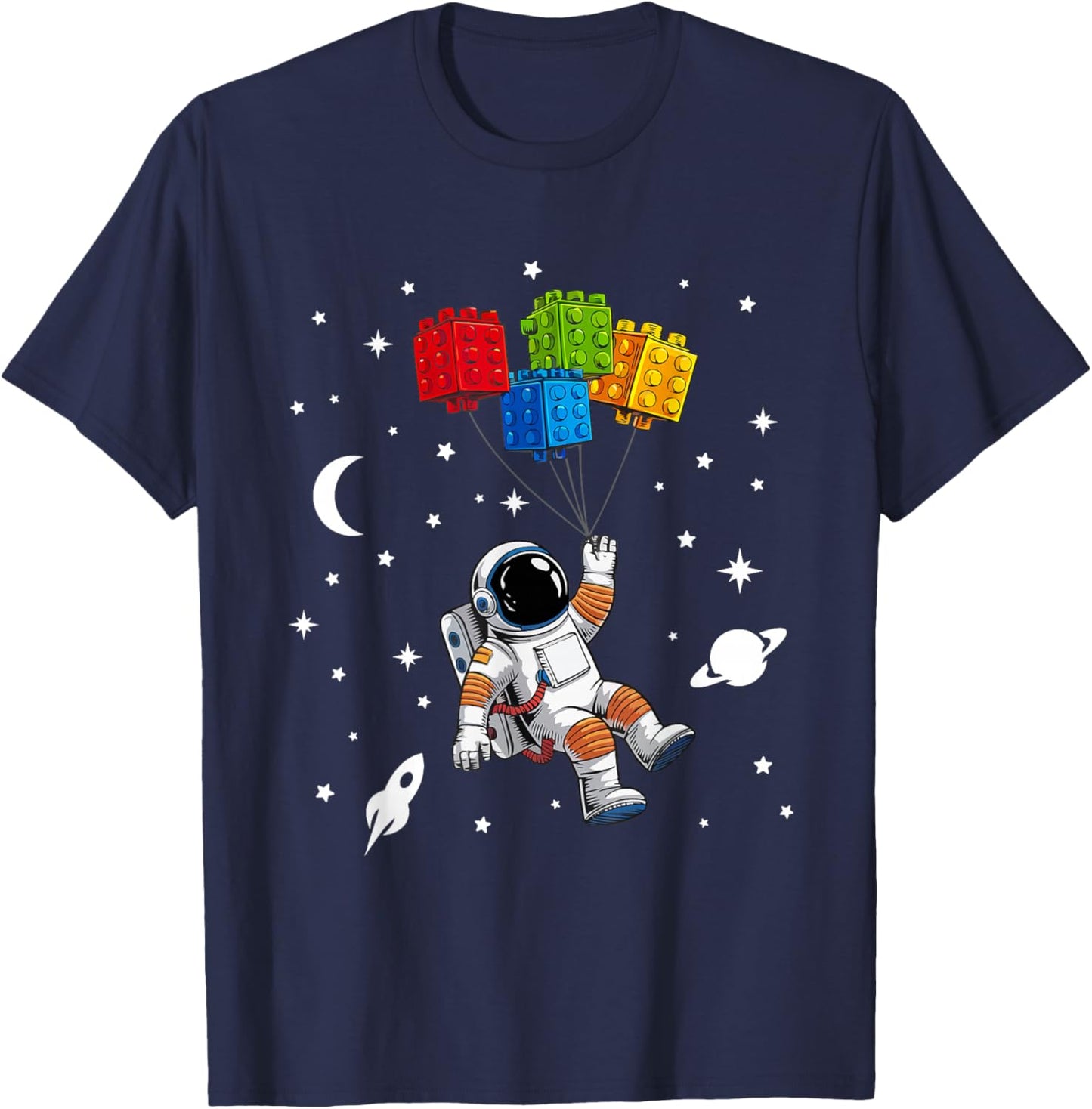 Space Astronaut Funny Building Blocks Bricks Master Builder T-Shirt - T-Shirt | Navy