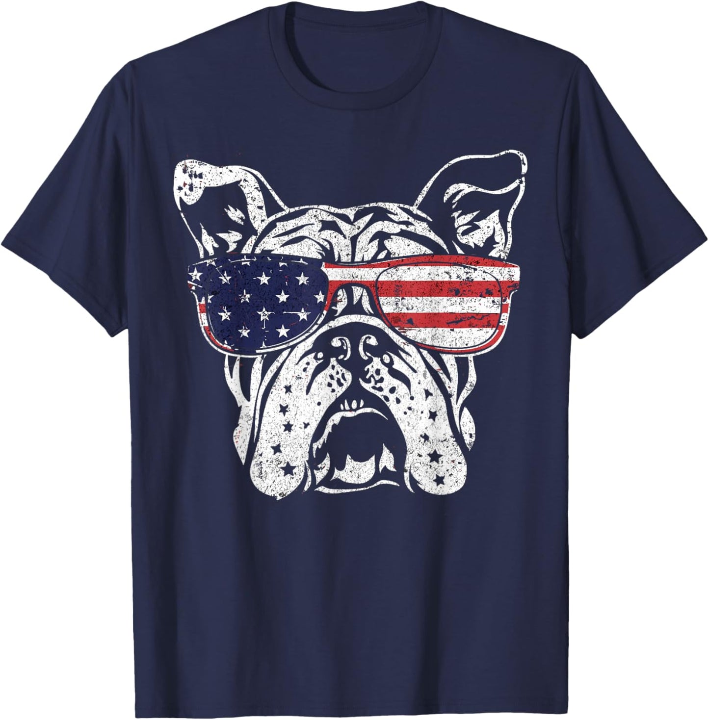 Patriotic Bulldog American Flag USA Pride Dog Lovers Dad Mom Women Men T-Shirt - T-Shirt | Navy