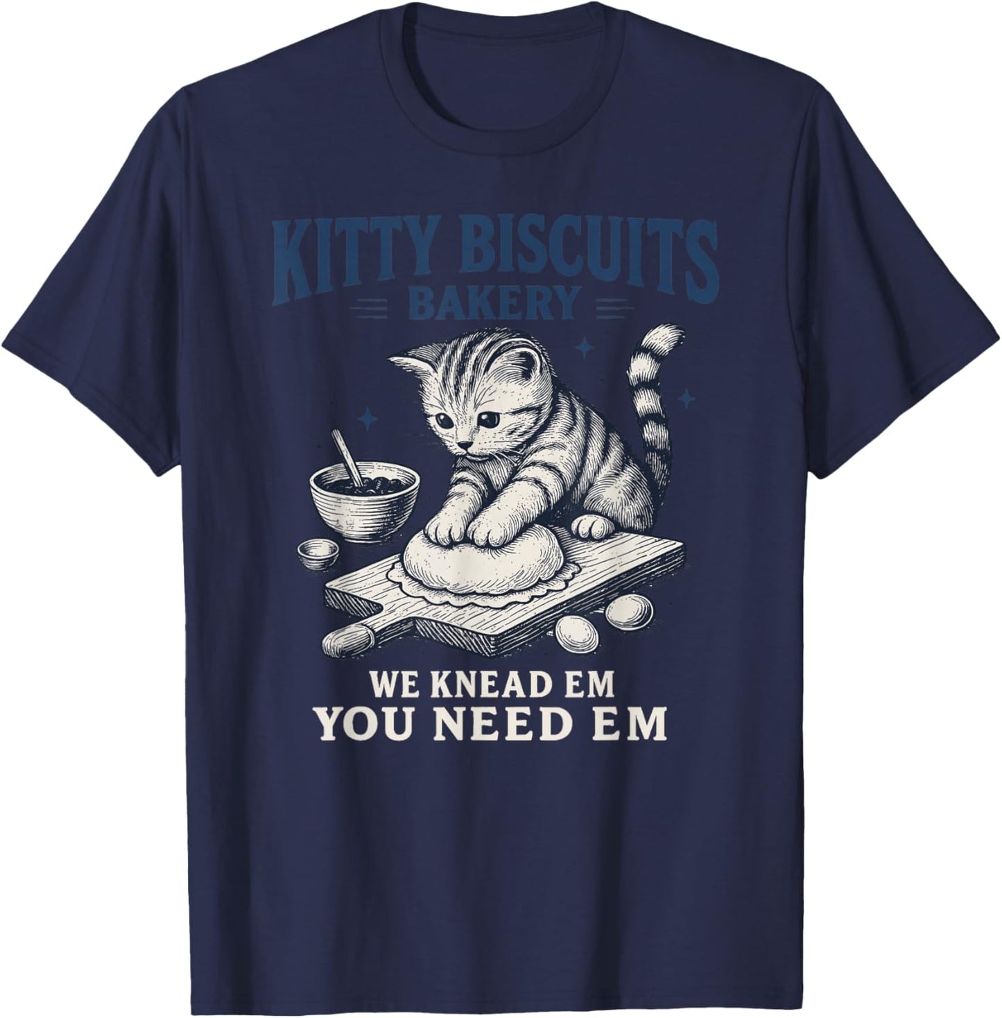 Funny Baking Art Kitty Biscuits Bakery Cat Lover T-Shirt - T-Shirt | Navy