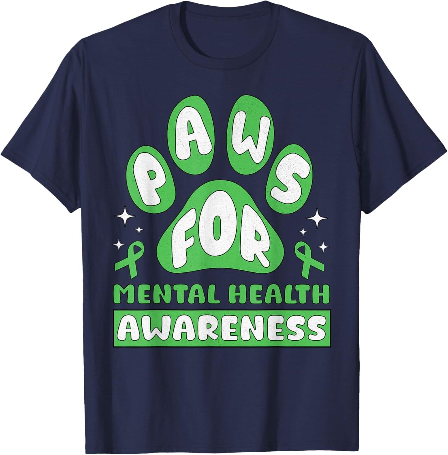 Vintage Mental Health Awareness Month Dog PAUSE Paws Pun T-Shirt - T-Shirt | Navy