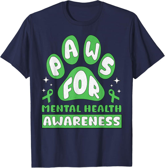 Vintage Mental Health Awareness Month Dog PAUSE Paws Pun T-Shirt - T-Shirt | Navy