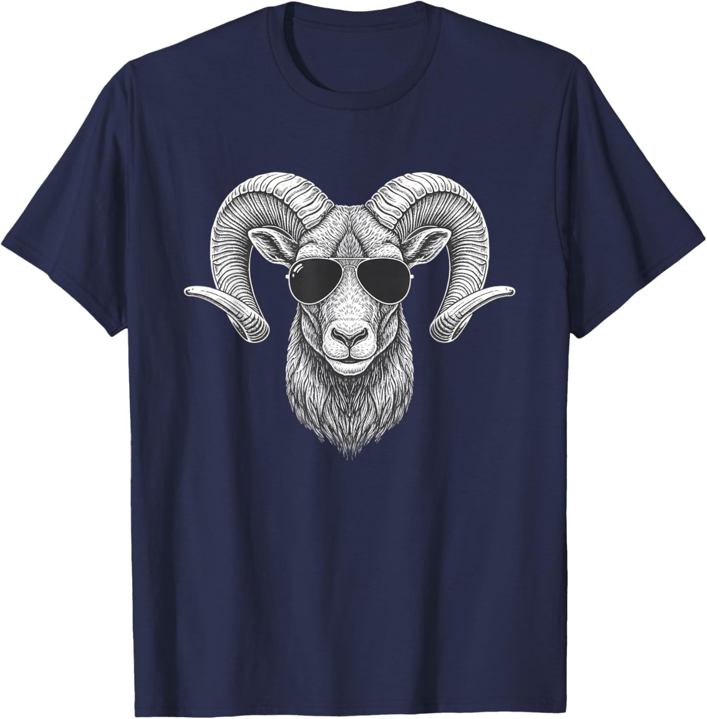 Cool Ram Wearing Sunglasses Funny Farm Animals Kids Graphic T-Shirt - T-Shirt | Navy