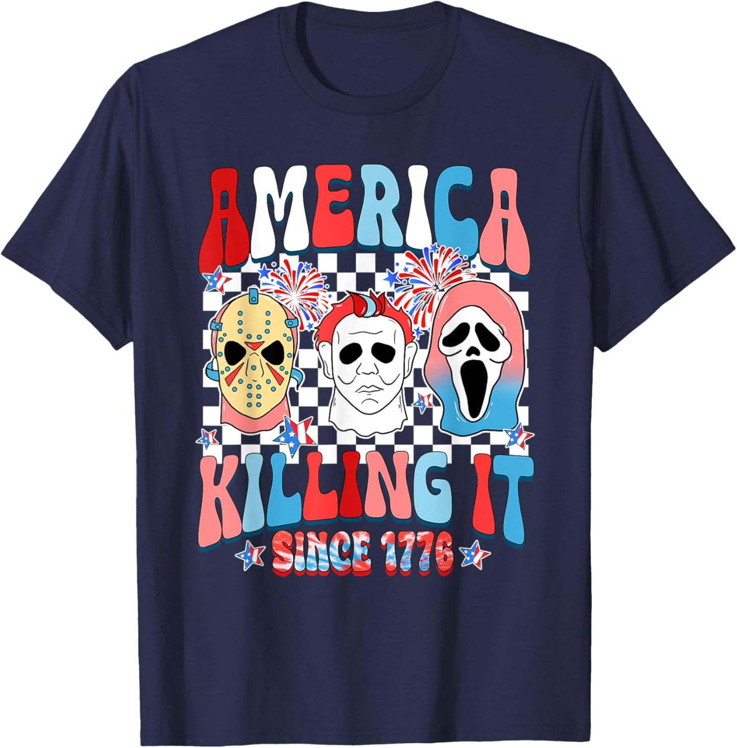 Groovy America Killing IT Since 1776 Horror 4th Of July USA T-Shirt - T-Shirt | Navy