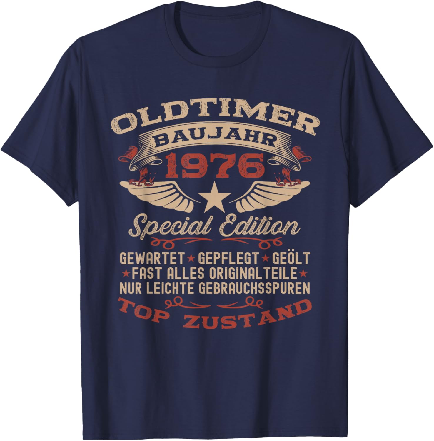 50th Birthday Gift Man Vintage 1976 Classic Car Funny T-Shirt - T-Shirt | Navy