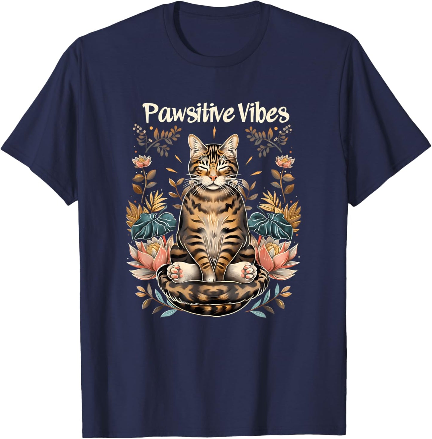 Pawsitive Vibes Only Yoga Poses Kitten Bengal Cat T-Shirt - T-Shirt | Navy