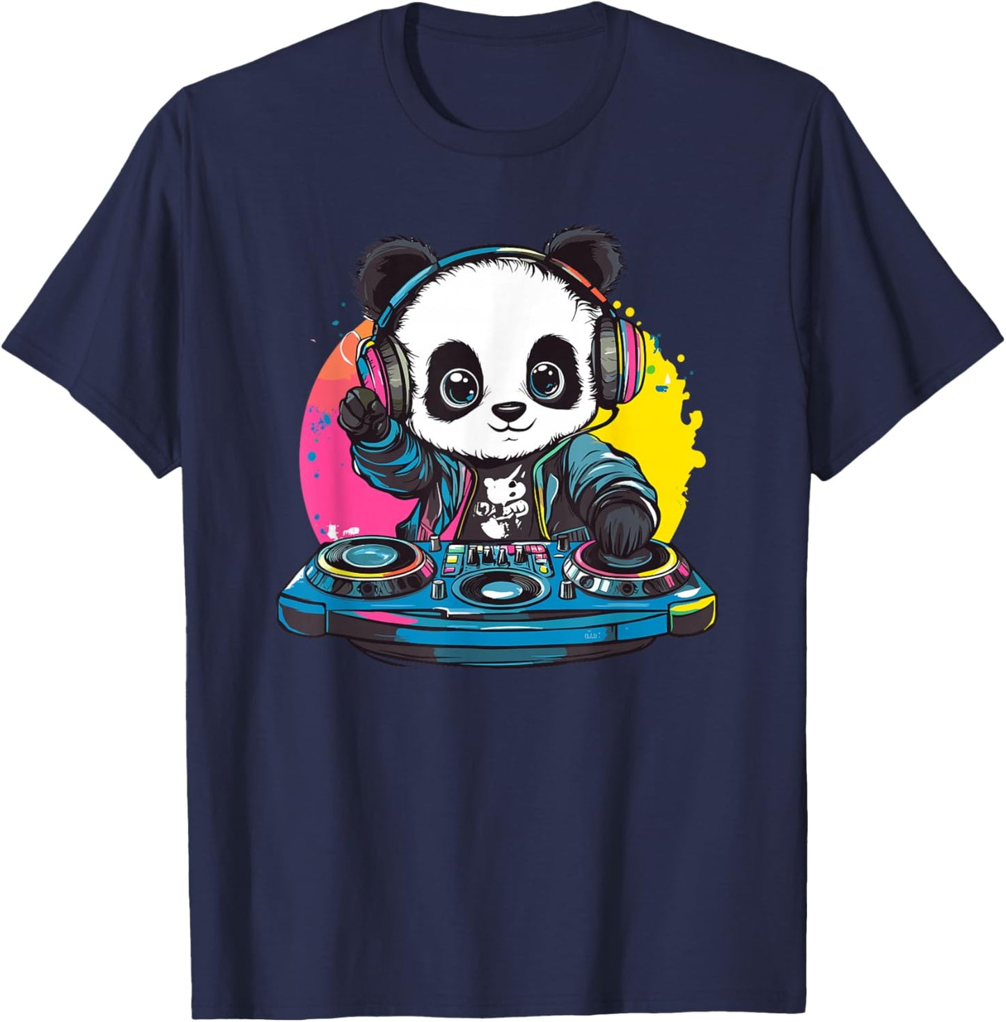 Panda DJ Mixing Colorful Tunes T-Shirt - T-Shirt | Navy