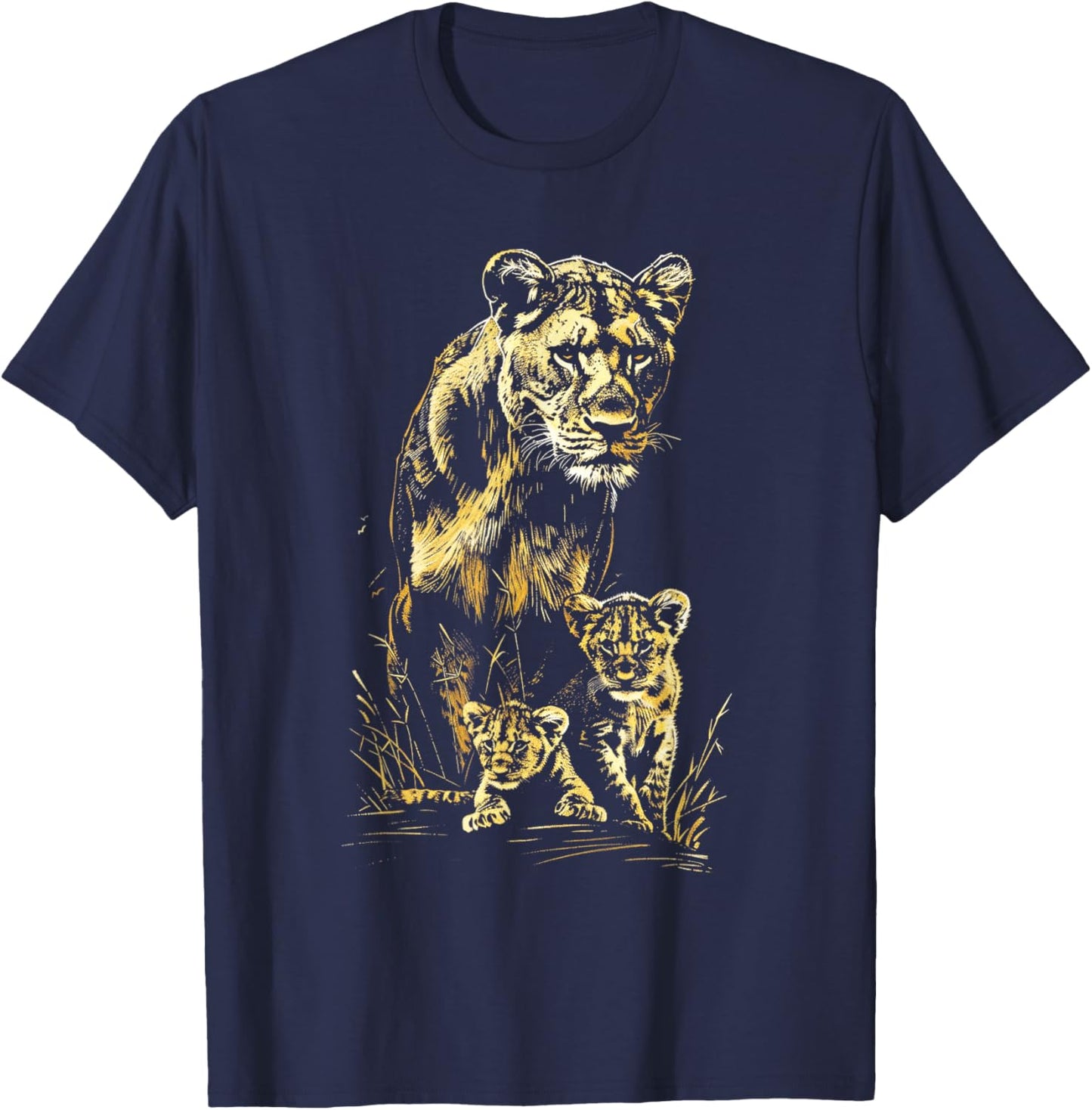 Lioness Cubs Hunting Team Lion Wildlife Sketch T-Shirt - T-Shirt | Navy