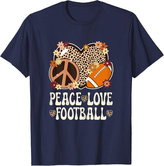 Peace Love Football Lover Outfit Cheetah Print Girl Football T-Shirt - T-Shirt | Navy