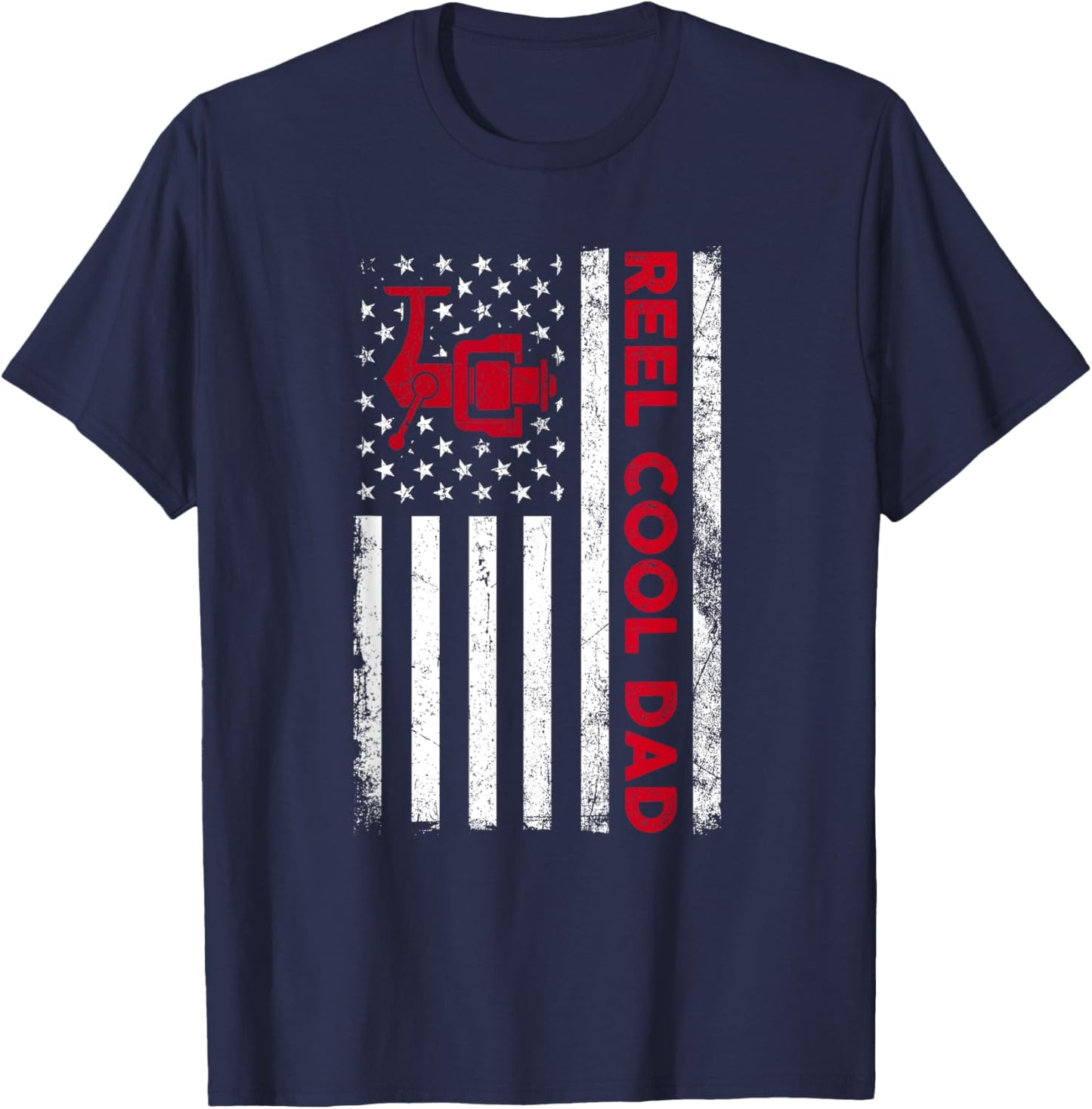 Reel Cool Dad Shirt American Flag Fly Fishing Spinning Reel Men T-Shirt - T-Shirt | Navy