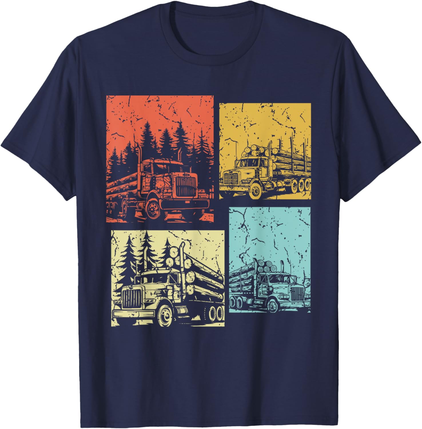 Vintage Log Truck Driver Funny Logger Birthday Logging T-Shirt - T-Shirt | Navy