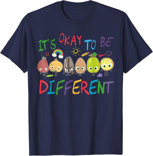 Funny It's Ok to Be Different Apple Teacher Autism Awareness T-Shirt - T-Shirt | Navy