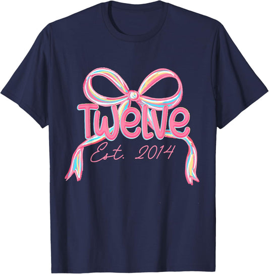 12th Birthday Girl Pink Coquette Bow 12 Years Old Decorations T-Shirt - T-Shirt | Navy