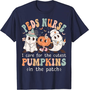 Peds Nurse Cutest Pumpkins Halloween Pediatric Nurse T-Shirt - T-Shirt | Navy