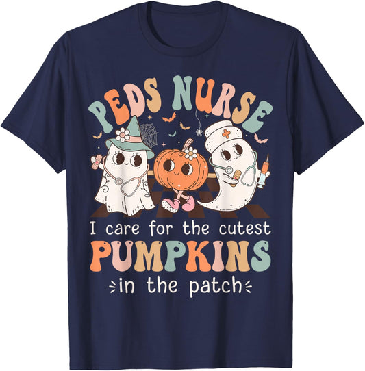 Peds Nurse Cutest Pumpkins Halloween Pediatric Nurse T-Shirt - T-Shirt | Navy