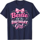Bestie of The Birthday Girl Cute Pink Bow Birthday Party T-Shirt - T-Shirt | Navy