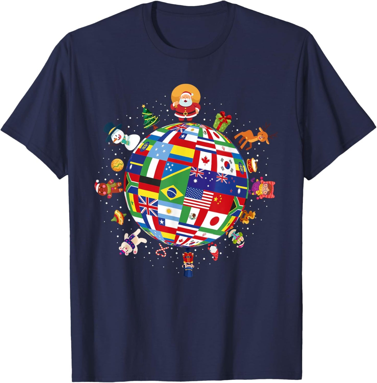 Flags Of The World Christmas Around The Globe T-Shirt - T-Shirt | Navy