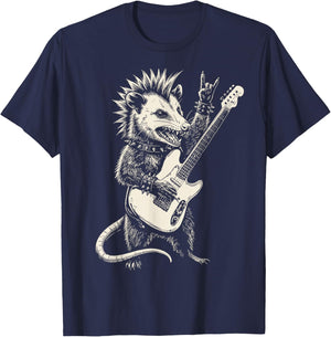 Funny Opossum Playing Guitar Rock and Roll Music Rock T-Shirt - T-Shirt | Navy