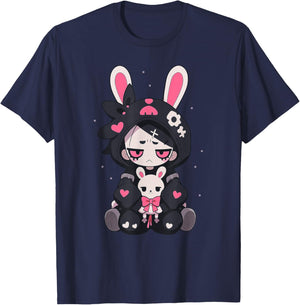 Rabbit Gothic Anime Japanese Creepy E-Girl Otaku Gothic T-Shirt - T-Shirt | Navy
