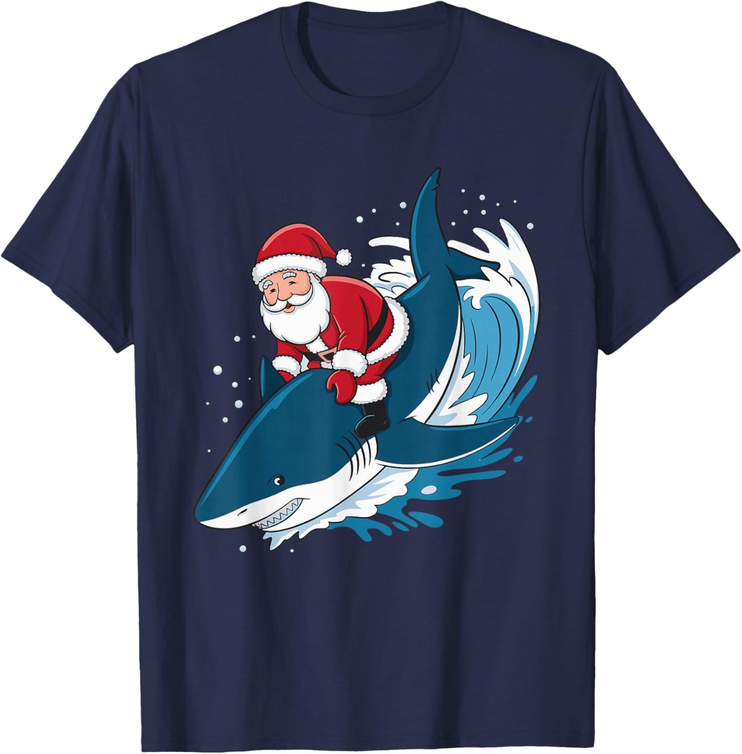 Santa Riding A Shark T-Shirt - T-Shirt | Navy