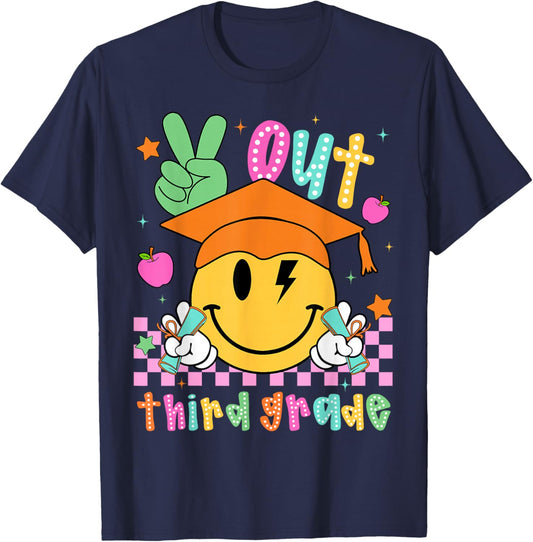 Last Day of School Peace Out 3rd Grade Boy Girl Smile Face T-Shirt - T-Shirt | Navy