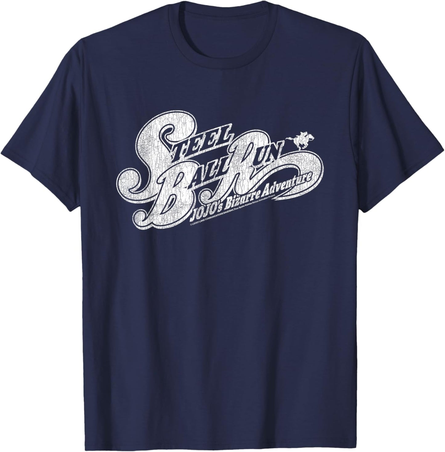 Steel Ball Run Distressed White Show Logo Anime T-Shirt - T-Shirt | Navy