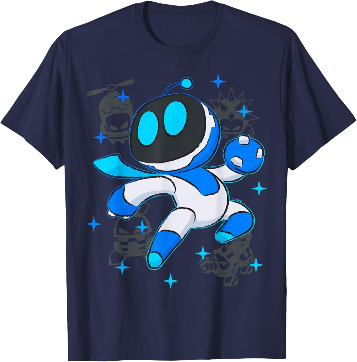 Astrobot PlayStation's Astro Bot Fighting Enemies in Space T-Shirt - T-Shirt | Navy