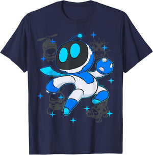 Astrobot PlayStation's Astro Bot Fighting Enemies In Space T-Shirt - T-Shirt | Navy