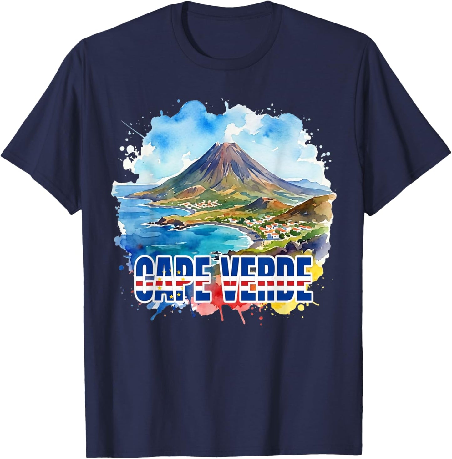 Cape Verdean National Flag Patriotic Cape Verde Watercolor T-Shirt - T-Shirt | Navy