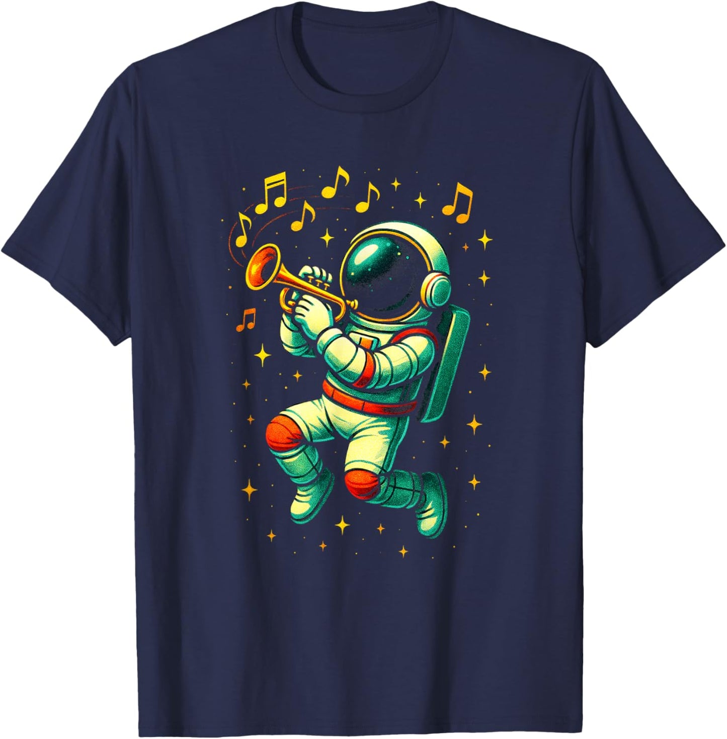 Astronaut Playing Trumpet - Music Space Art T-Shirt - T-Shirt | Navy