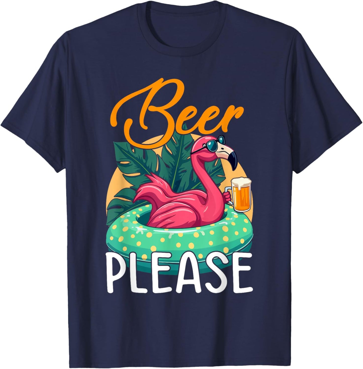 Party Flamingo Beer please Funny Flamingo Party T-Shirt - T-Shirt | Navy