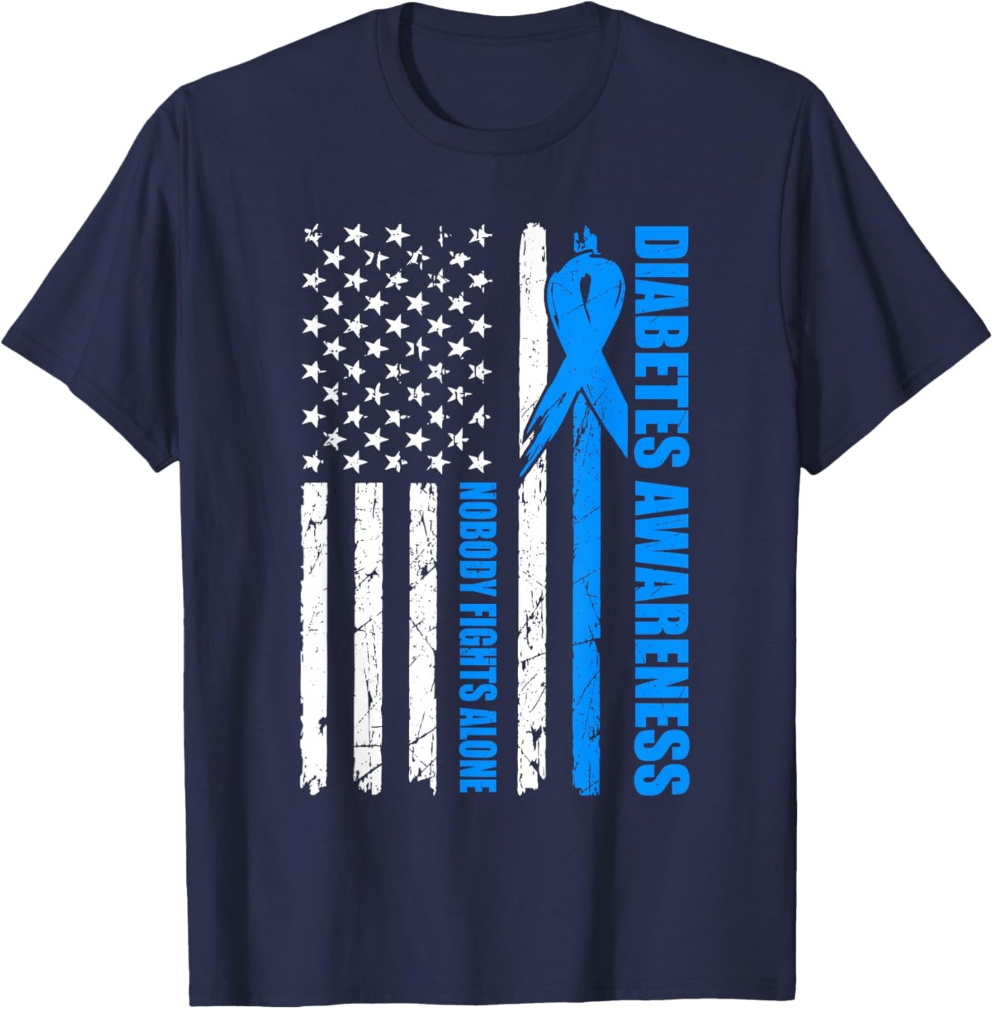 Diabetes Awareness USA Flag Blue Ribbon T1D Type 1 Dad T-Shirt - T-Shirt | Navy