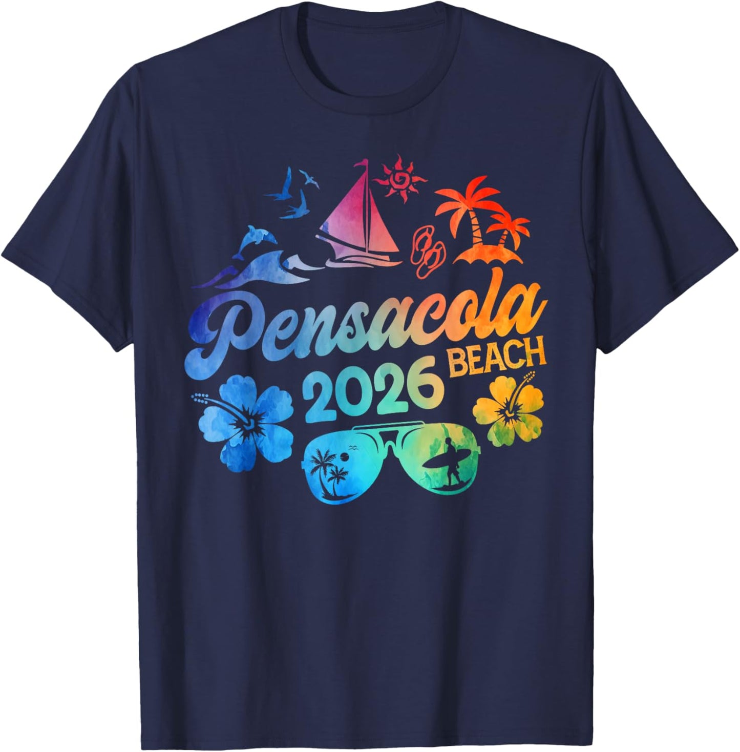 Pensacola Beach Florida 2026 Vacation Tie Dye Summer Vibes T-Shirt - T-Shirt | Navy
