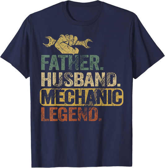 Retro Father, Husband, Mechanic, Legend Mechanic Cars Gifts T-Shirt - T-Shirt | Navy