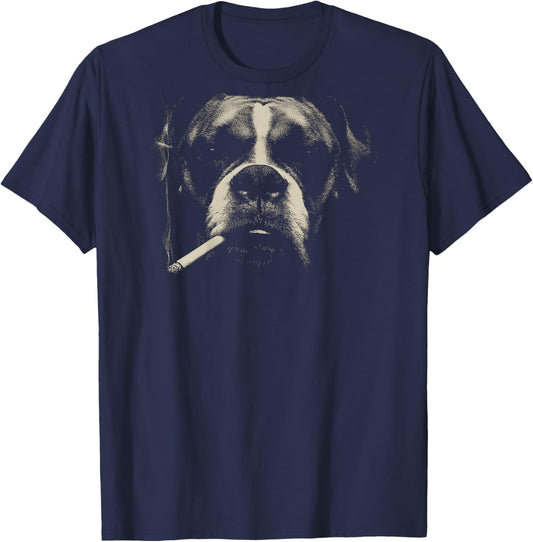 Boxer Smoking A Cigarette Grunge Vintage Meme 90s On Back T-Shirt - T-Shirt | Navy