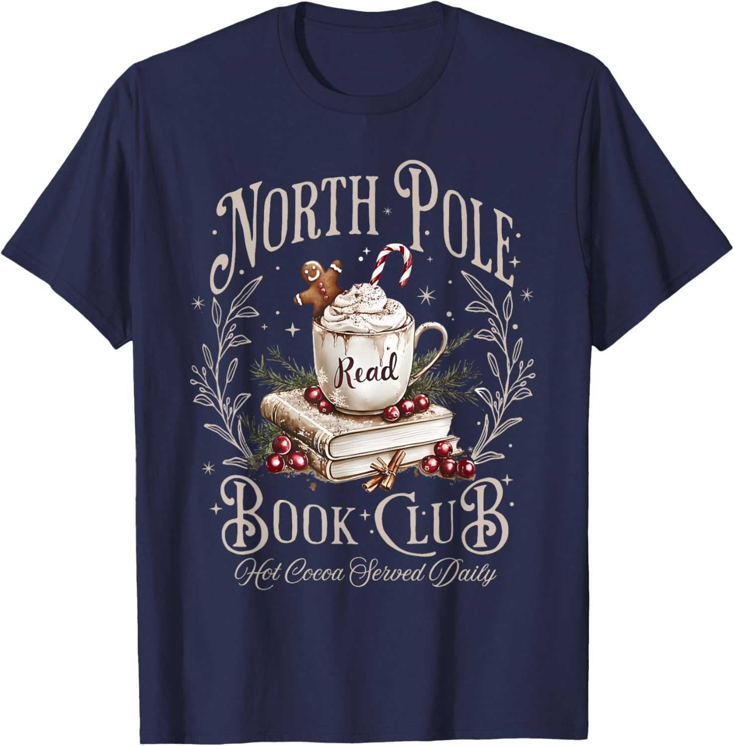 All Booked for Christmas Coquette Xmas Book Club Book Lovers T-Shirt - T-Shirt | Navy