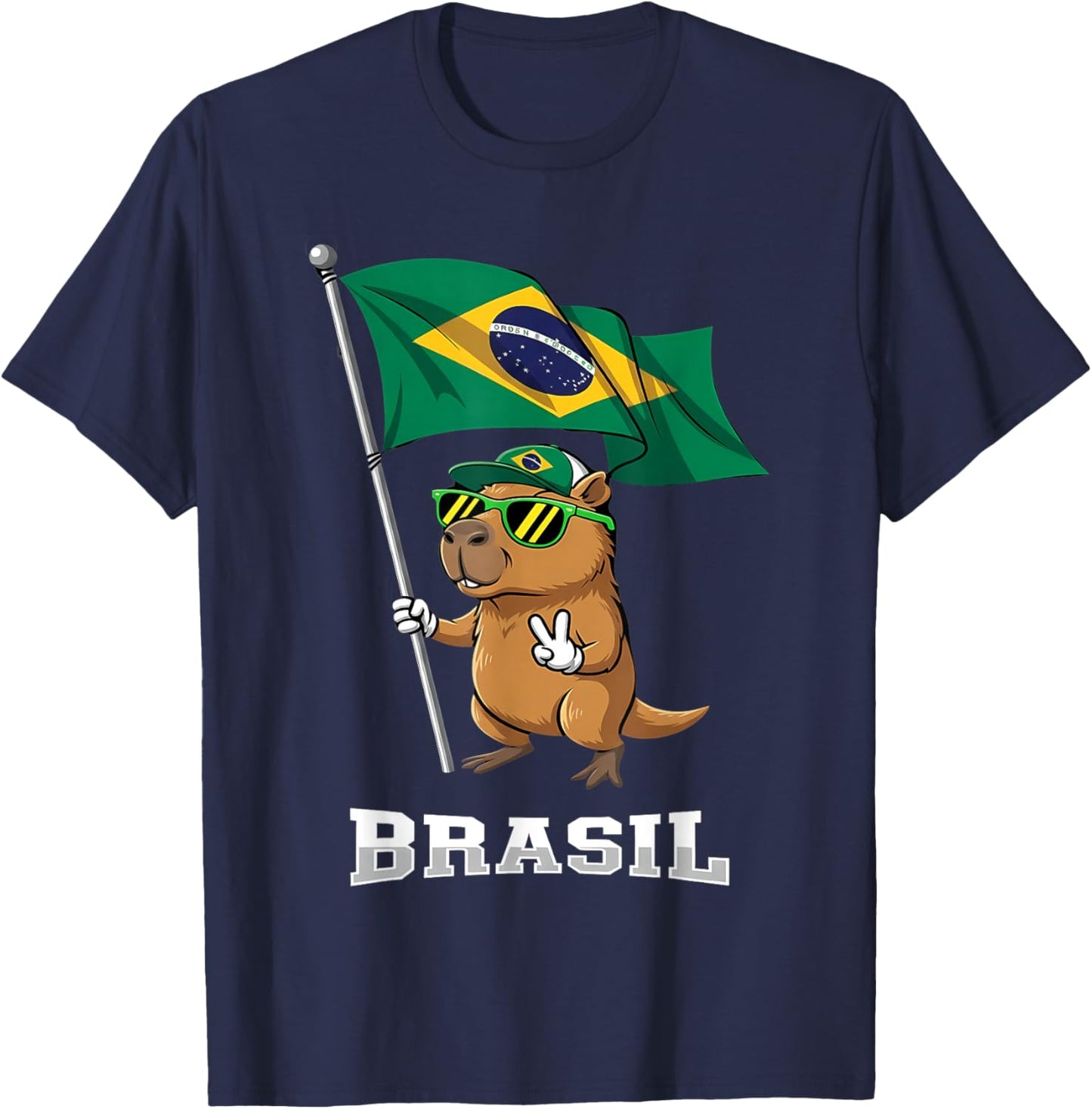 Brasil Flag Capybara Brazilian Pride Brasilian Roots Brazil T-Shirt - T-Shirt | Navy